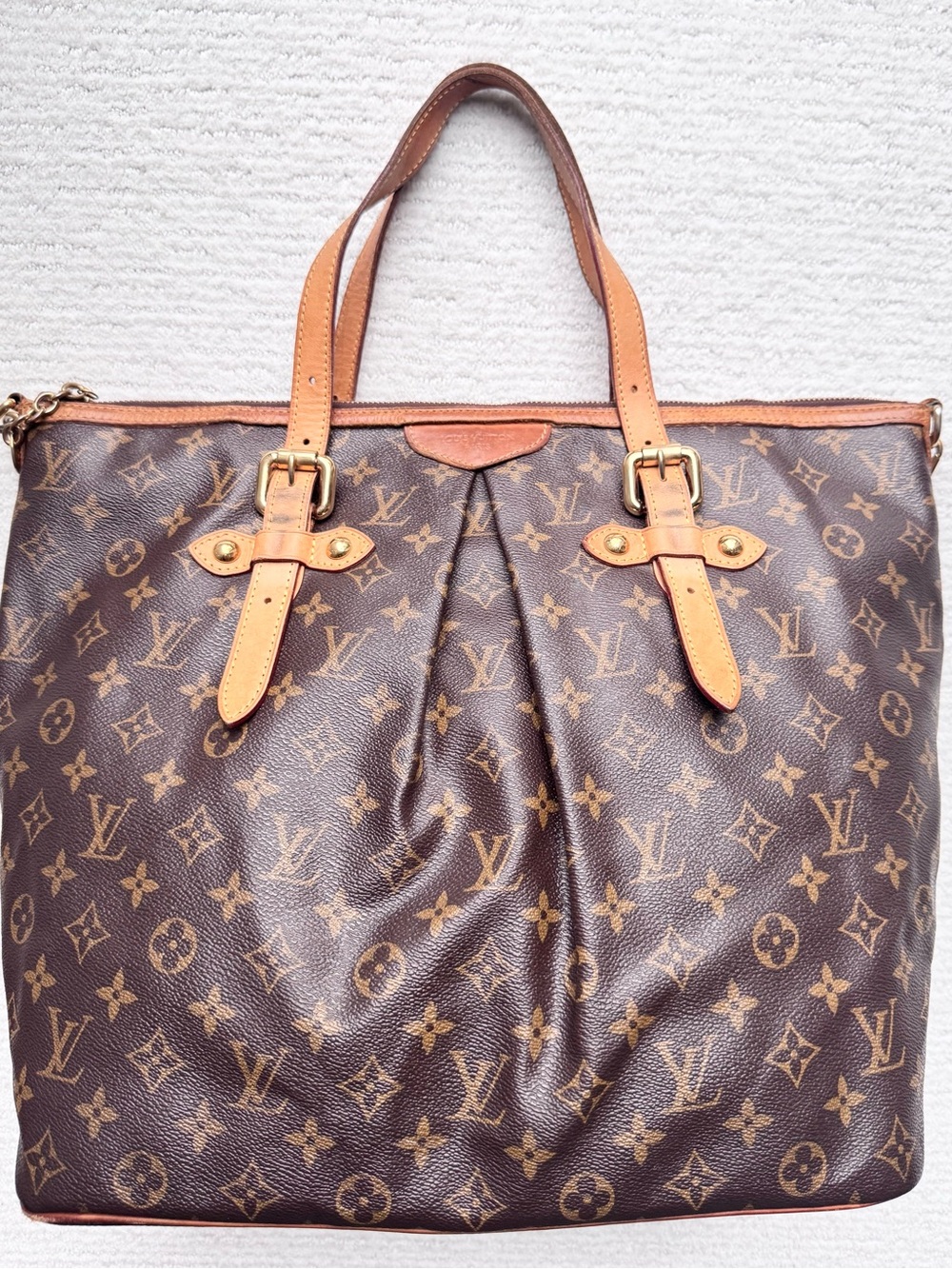 Louis Vuitton Monogram Canvas Tote with Tan Leather Trim